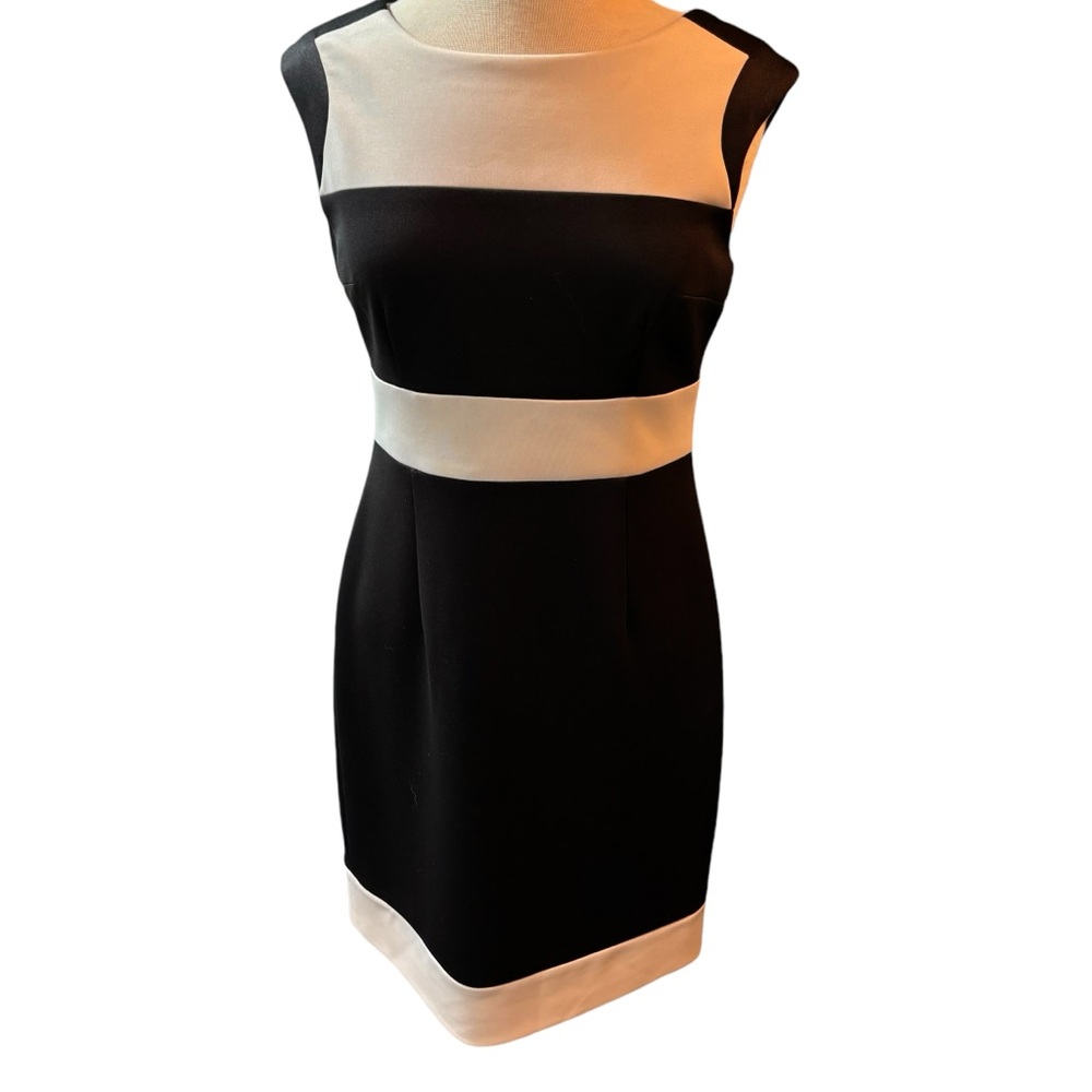 Black White Colorblock Sleeveless Sheath Dress Boat Neck Mod Style Mini #298